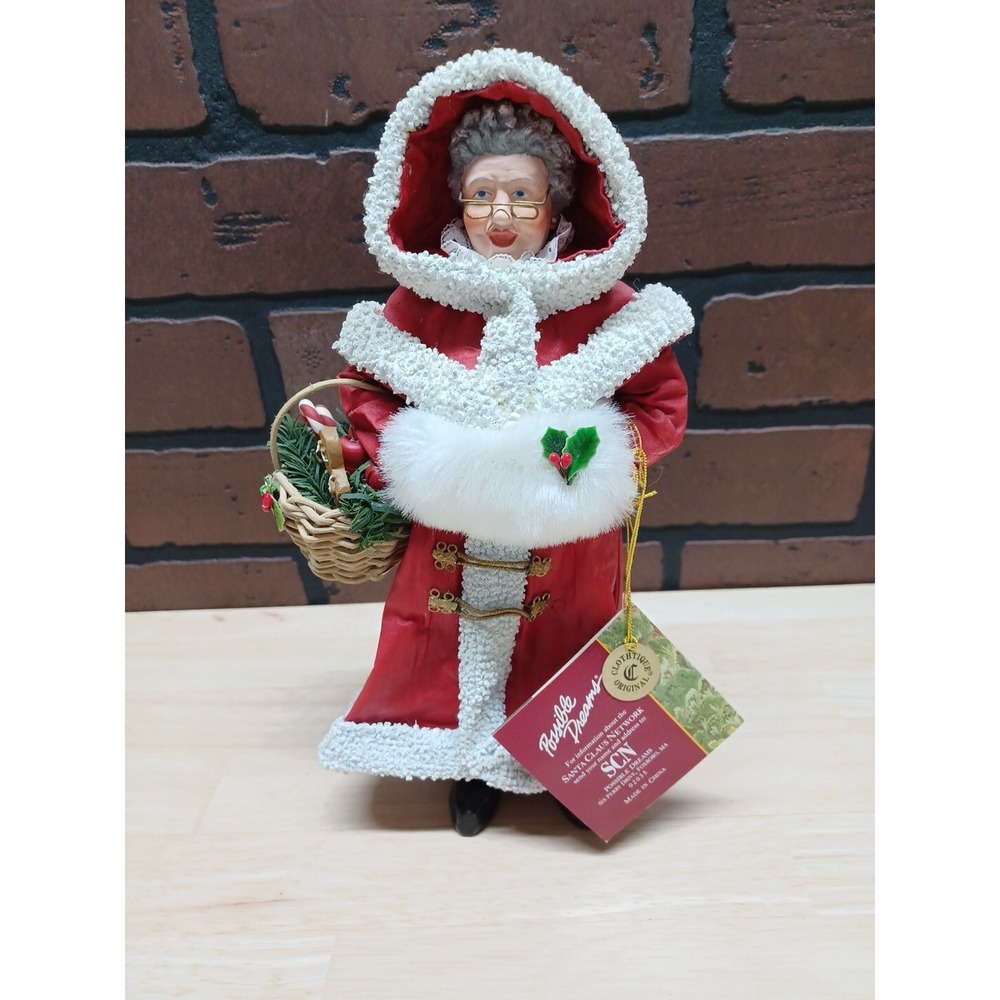 Vintage 1990 Possible Dreams Mrs. Claus in Red Coat Christmas basket